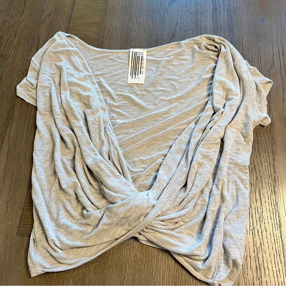 Free People Light Gray Drape Blouse